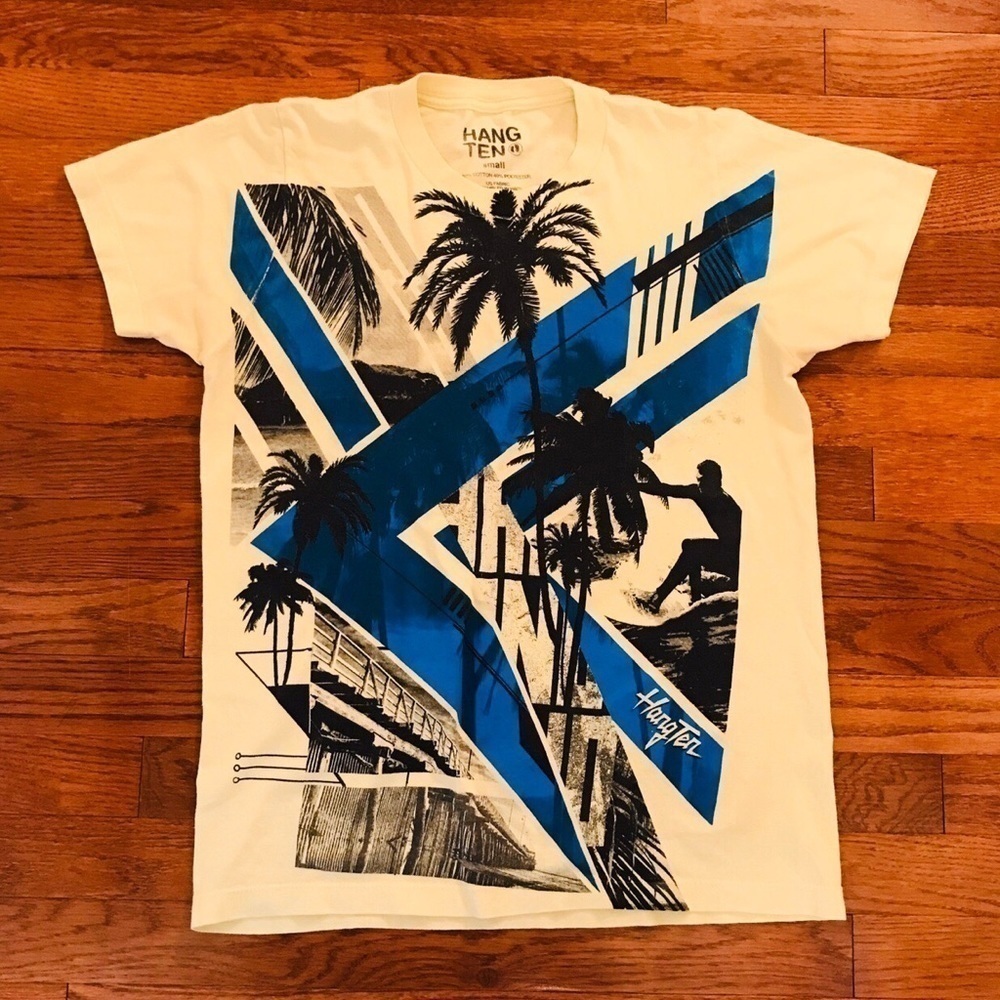 HANG TEN YELLOW ABSTRACT GRAPHIC SHIRT SMALL